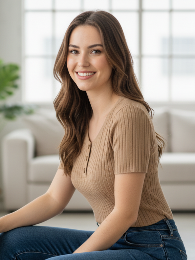 Fitted Short-Sleeve Rib Top