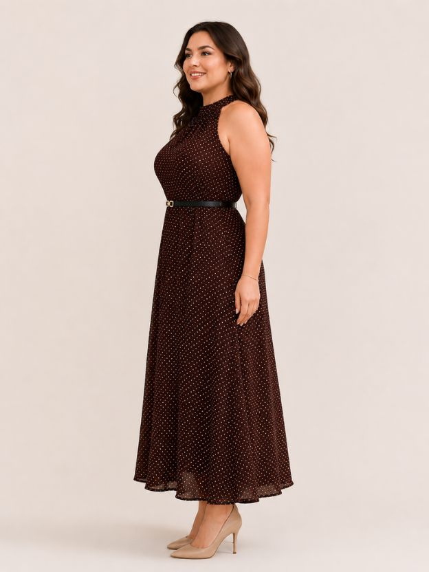 Halter Neck Polka Dot Maxi Dress for Women | Casual & Party Wear