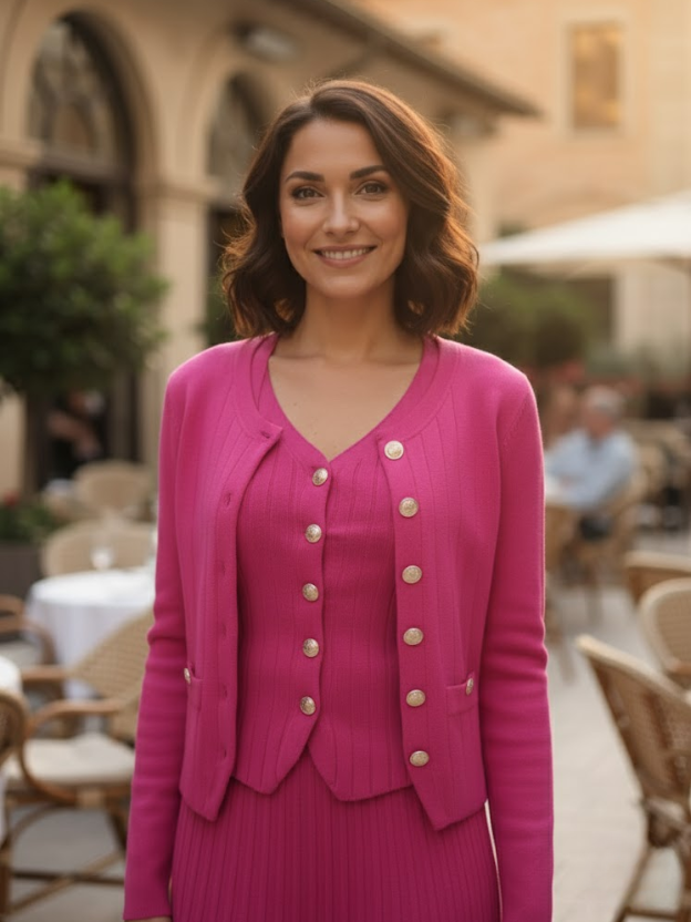 Fuchsia Knit Elegance Three-Piece Set