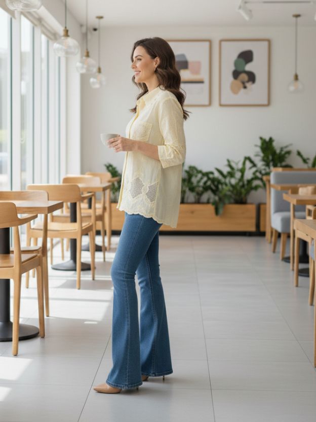 Elegant Lace Hem Casual Shirt for Women – Relaxed Fit Everyday Top