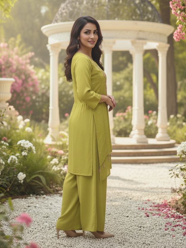 Lime Green  Mirror Embellished Co-ord