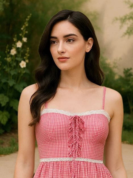 MARC LOUIS 2855 Stella Red & White Organic Cotton Laced Midi Dress