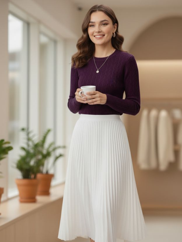 Crewneck Cable Knit Sweater.