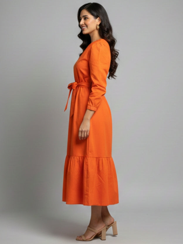 One-Shoulder Midi Dress with Waist