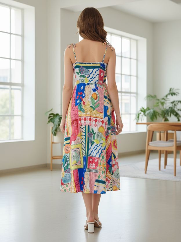 Women Multicolour Printed A-Line Midi Dress