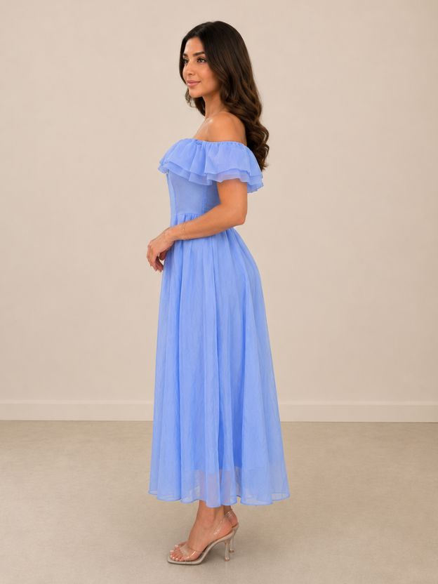 Women's Off-Shoulder Ruffle Maxi Dress | Flowy Chiffon A-Line Party & Summer Dress