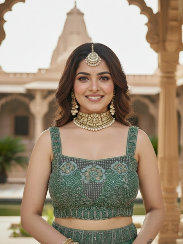 Emerald Grace crop top and lehenga