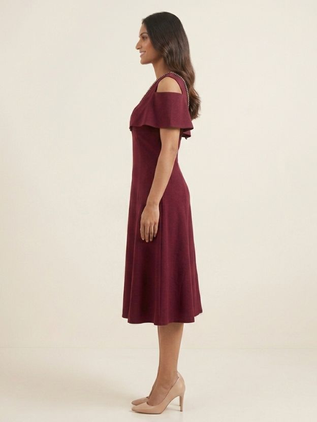Velvet Whisper Cold-Shoulder Midi Dress