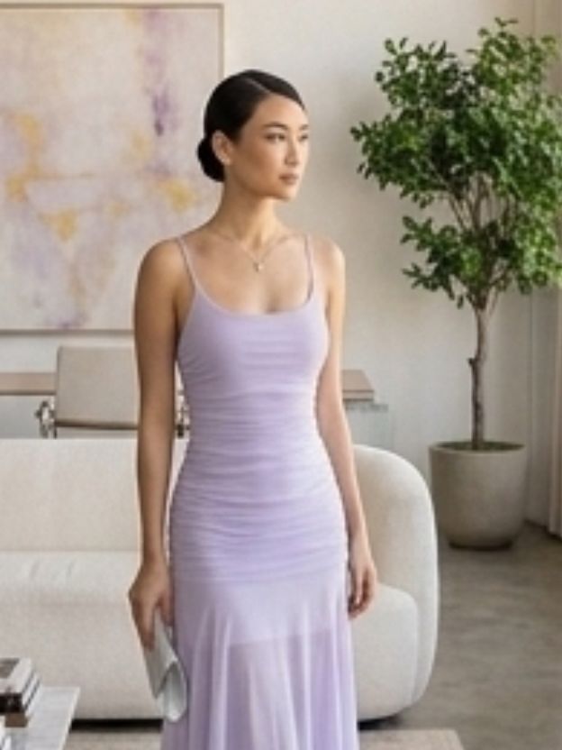 Elegant Ruched Spaghetti Strap Maxi Dress