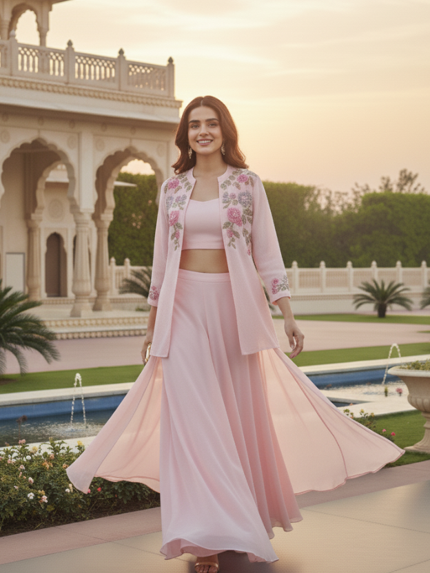 Pastel pink three-piece ensemble cor-od set