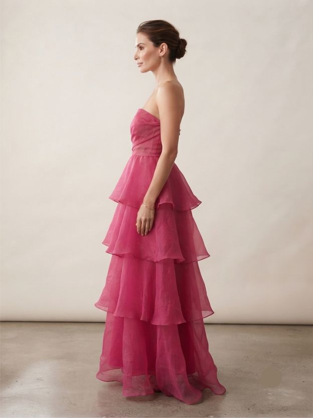 Women's Strapless Tiered Ruffle Maxi Dress | Elegant Party, Prom & Evening Gown