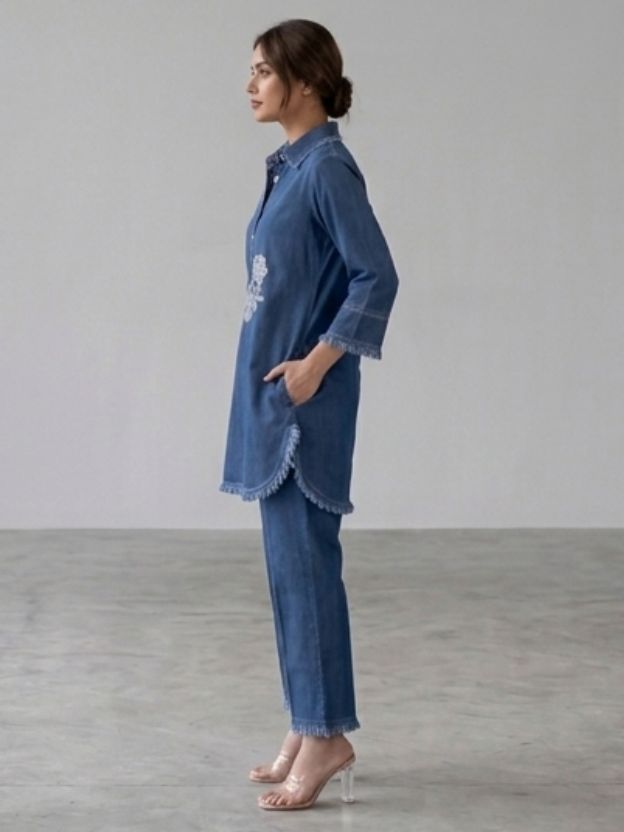 Blue Denim Co-ord set For Women