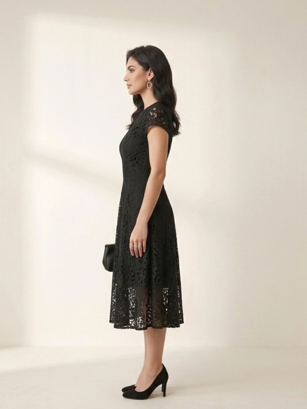 Elegant Lace Fit & Flare Midi Dress for Women