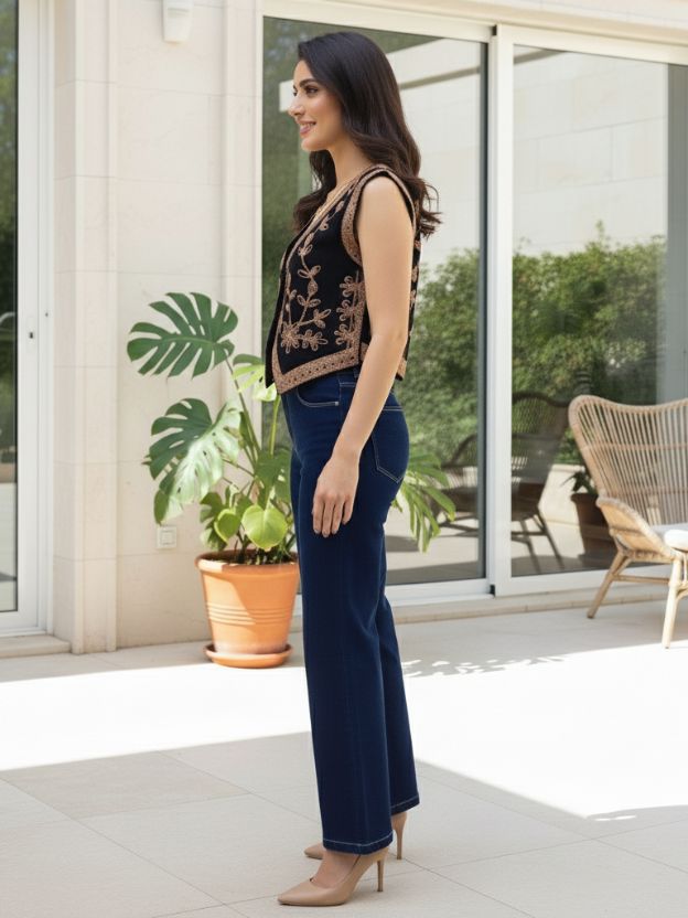 Stylish Pink & Black Women’s Brown & Black Embroidered Waistcoat