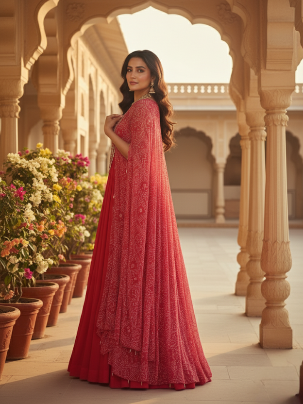 Regal pink cape embellished gown