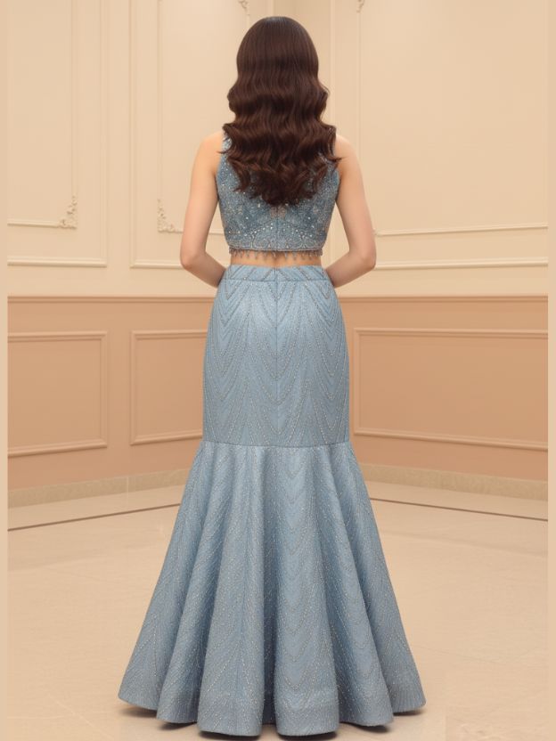 Stunning Sky blue mermaid Lehnga with Jacket set
