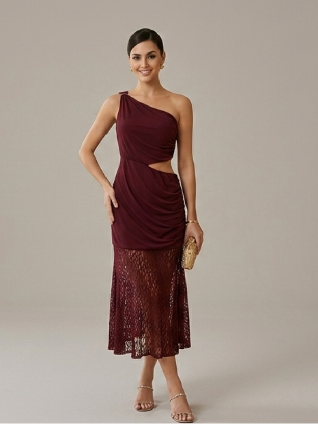 Drape One-Shoulder Midi Dress