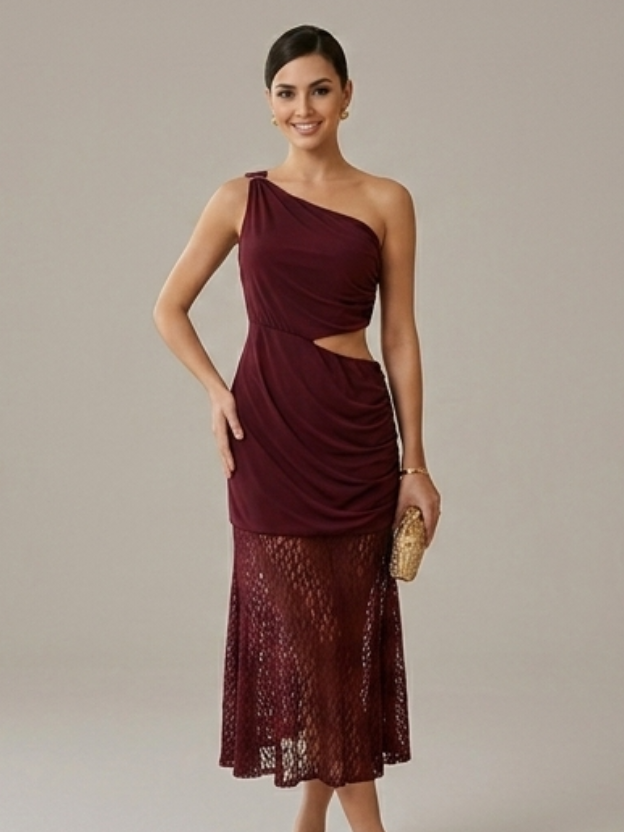 Drape One-Shoulder Midi Dress