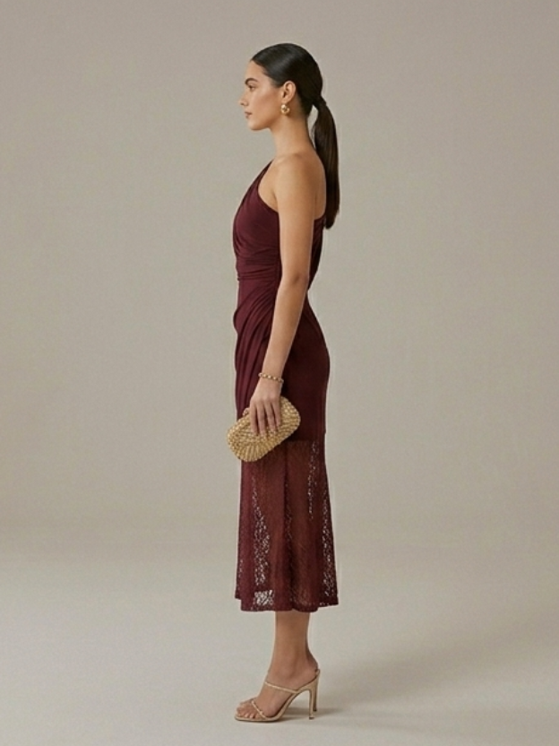 Drape One-Shoulder Midi Dress