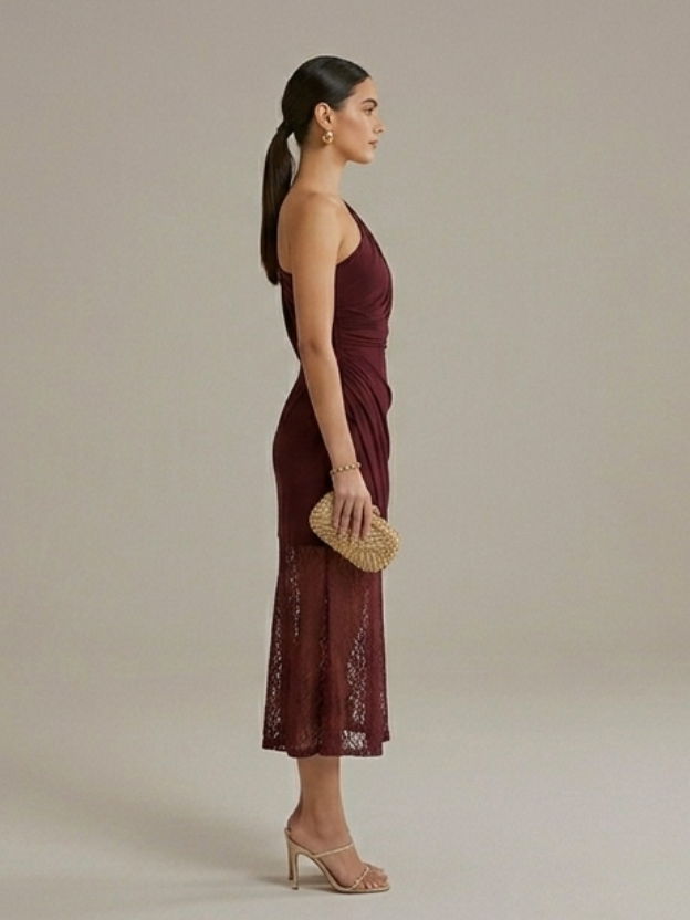 Drape One-Shoulder Midi Dress