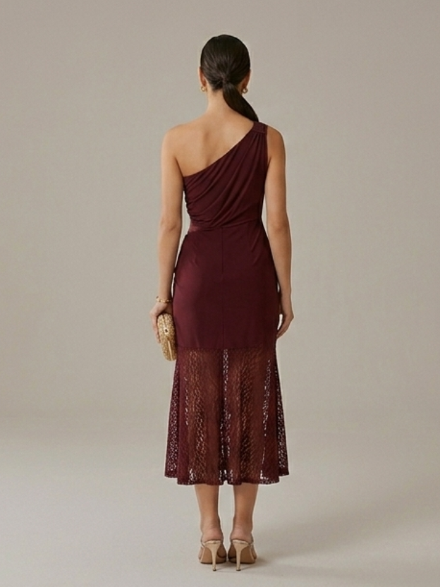 Drape One-Shoulder Midi Dress