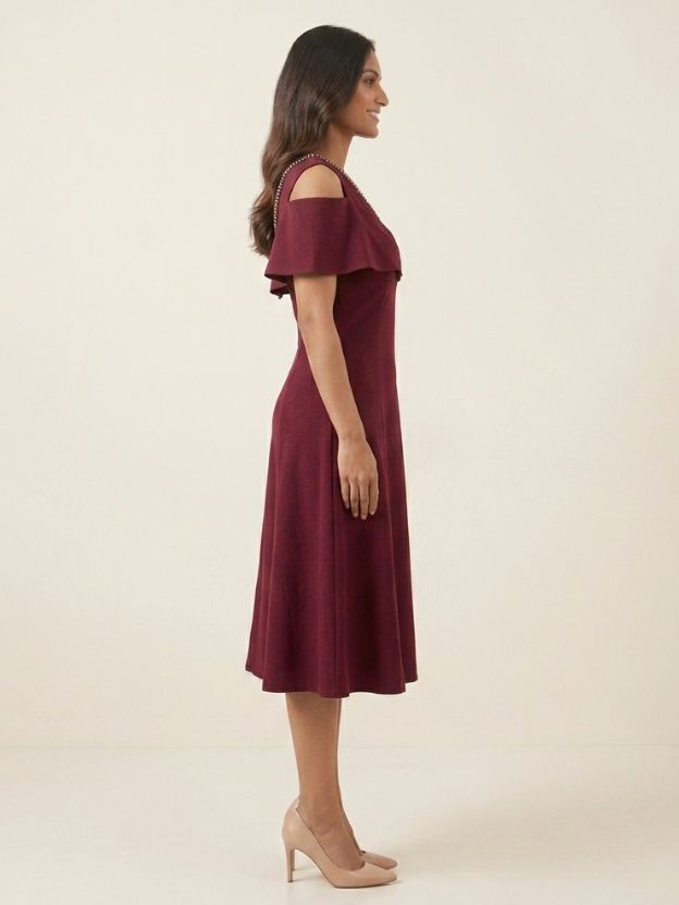Velvet Whisper Cold-Shoulder Midi Dress