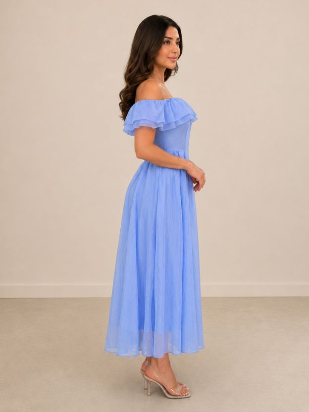 Women's Off-Shoulder Ruffle Maxi Dress | Flowy Chiffon A-Line Party & Summer Dress
