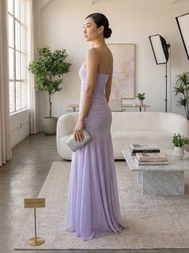 Elegant Ruched Spaghetti Strap Maxi Dress