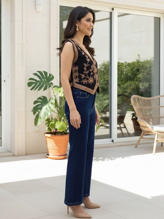 Stylish Pink & Black Women’s Brown & Black Embroidered Waistcoat