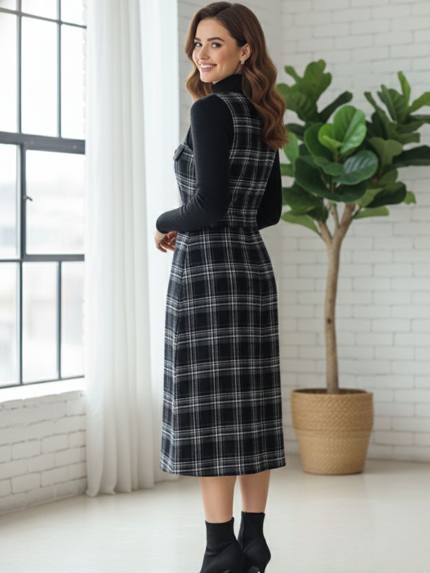 Winter Charm in Black Checked Style