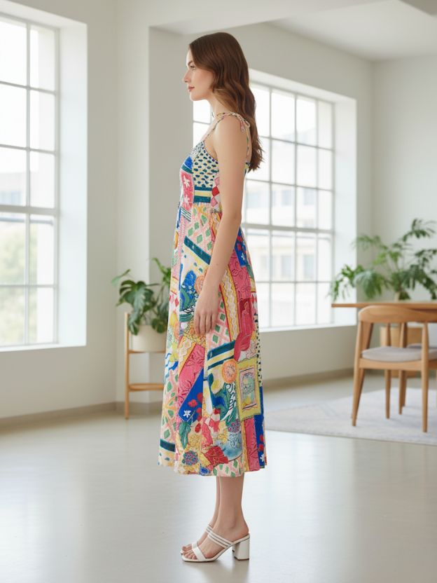Women Multicolour Printed A-Line Midi Dress