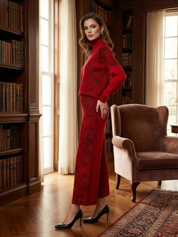 Crimson Elegance Knit Co-Ord Set