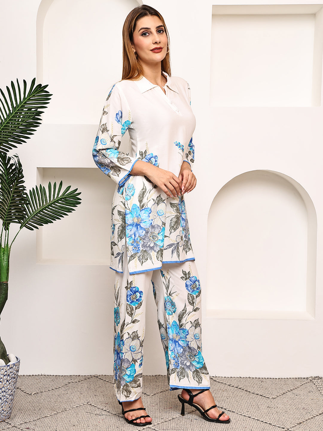 Printed Top With Palazzos Co-Ords