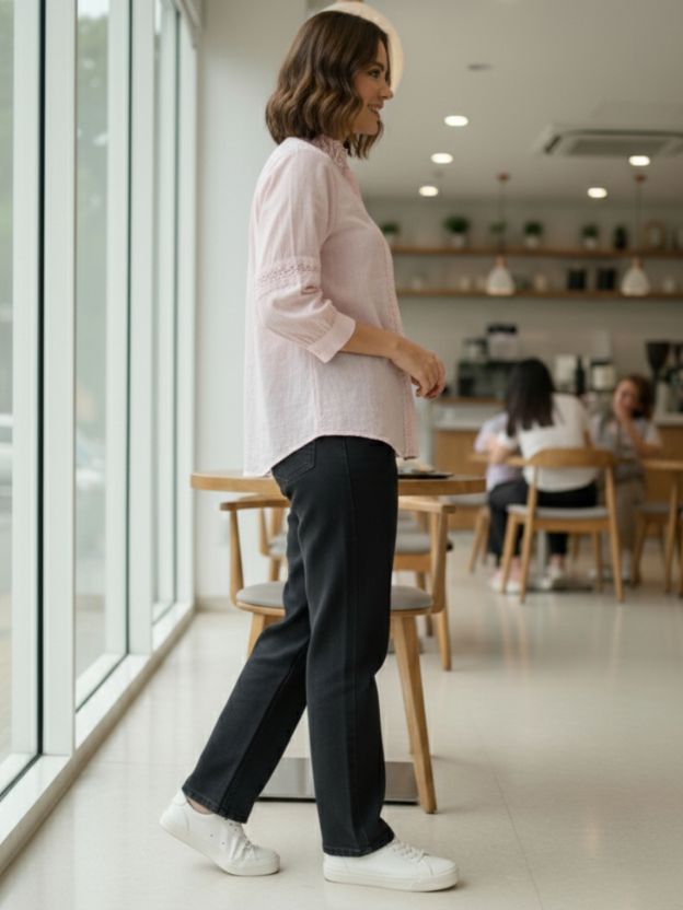 Elegant Lace Panel Button-Down Blouse