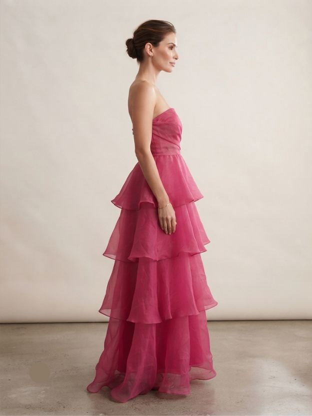 Women's Strapless Tiered Ruffle Maxi Dress | Elegant Party, Prom & Evening Gown
