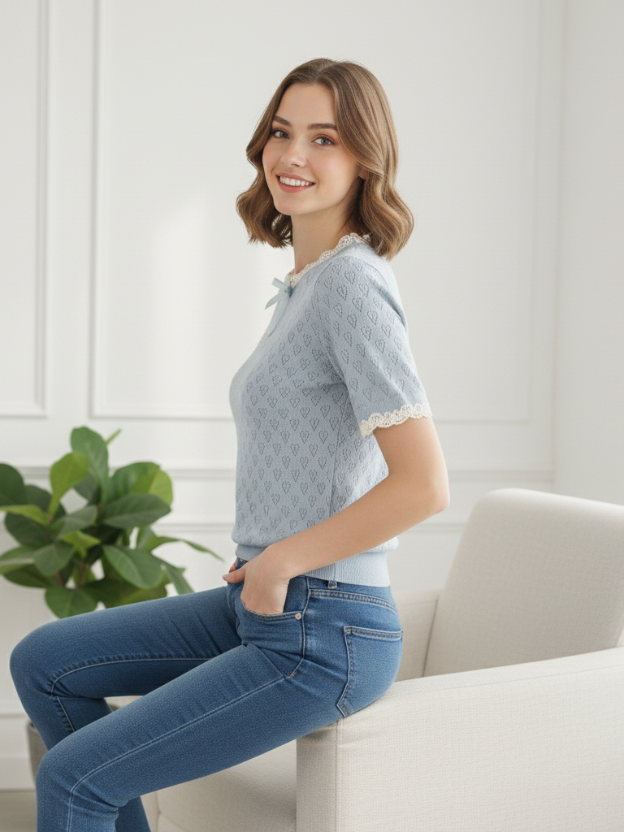 Women’s Lace Trim Knit Top