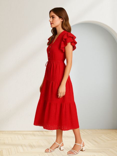 Iris Ruffled Red Midi Dress