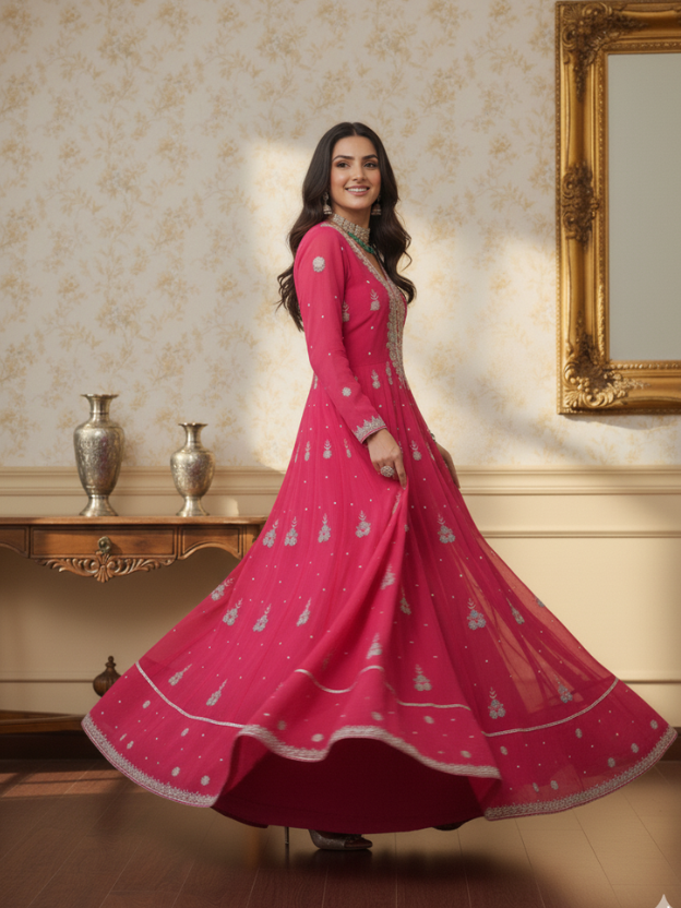 Pink embroidered anarkali gown