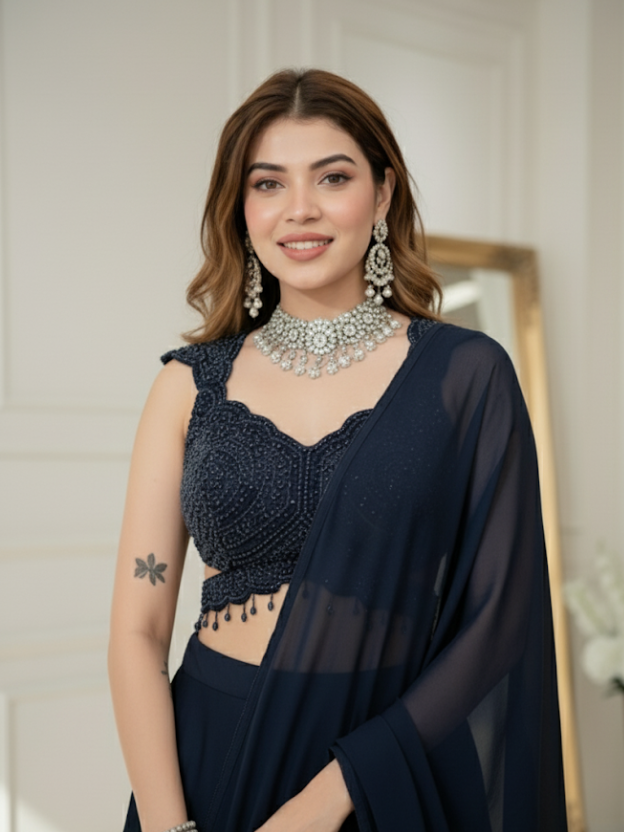 Elegant black ruffled mermaid style lehnga