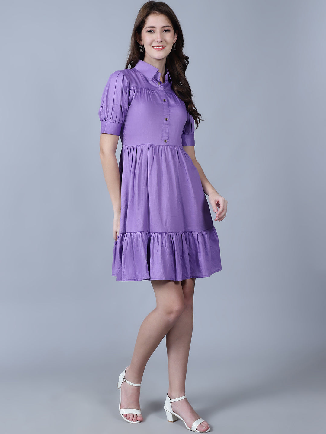 Shirt Collar Cotton Fit And Flare Dress