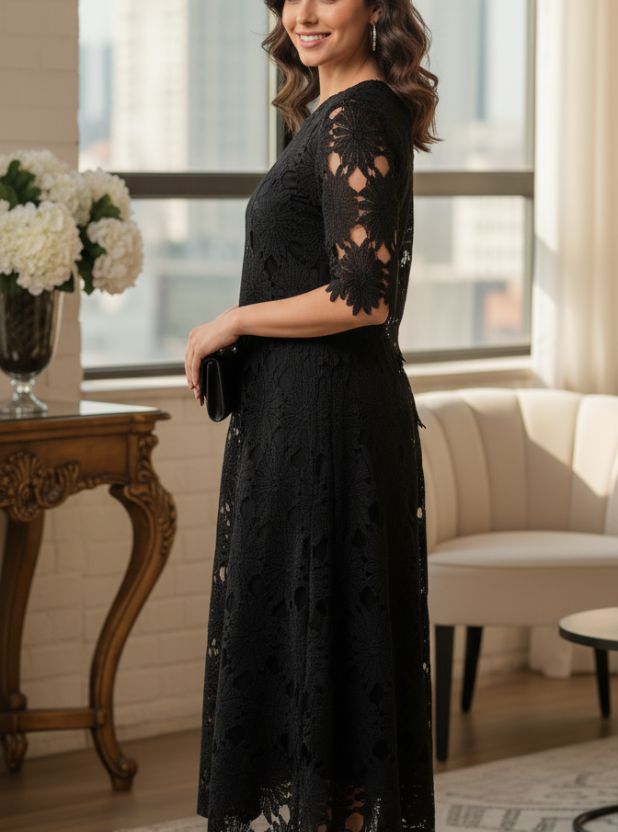 Black lace midi dress