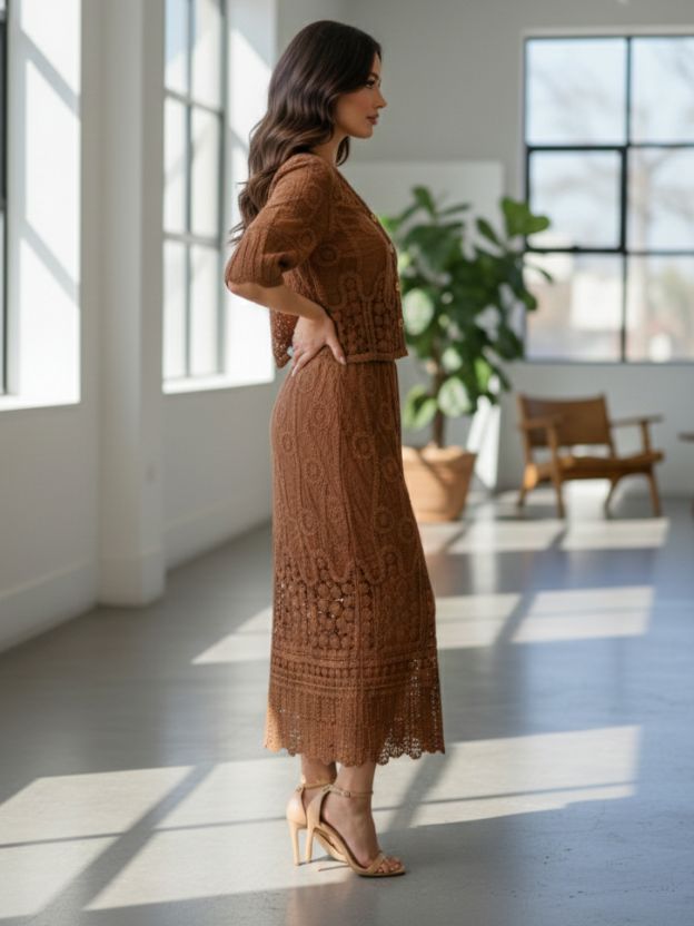 Elegant Textured Co-Ord Set with Feminine Silhouette