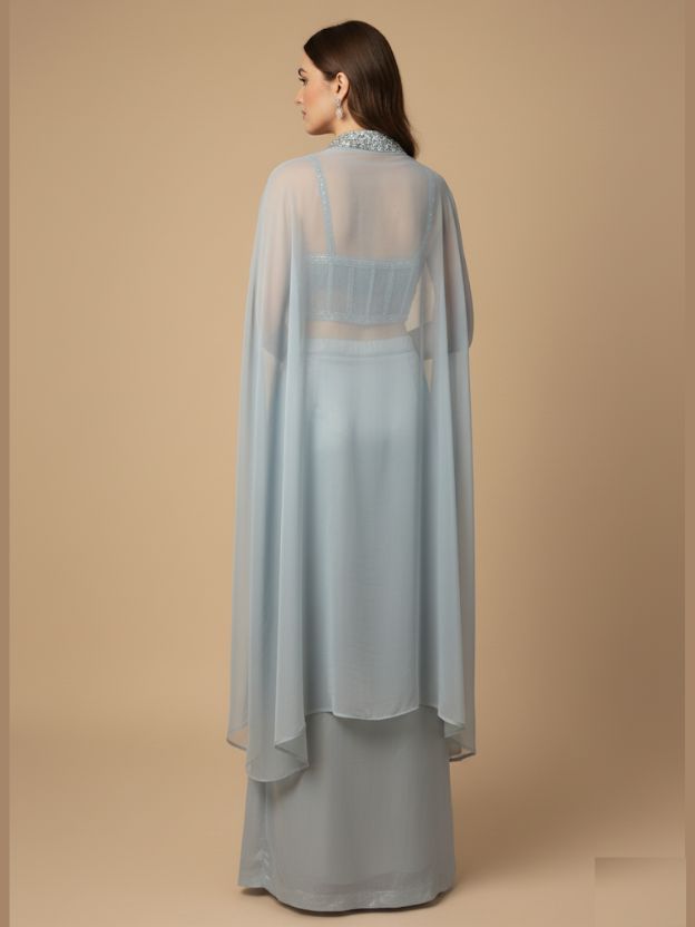 Sky blue crop top with cap and shirt