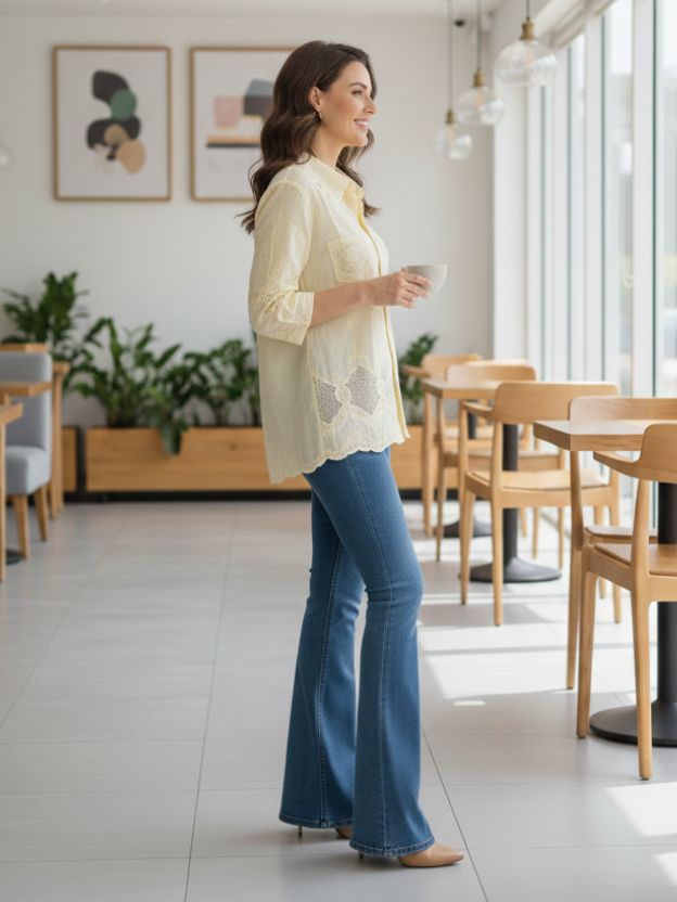Elegant Lace Hem Casual Shirt for Women – Relaxed Fit Everyday Top