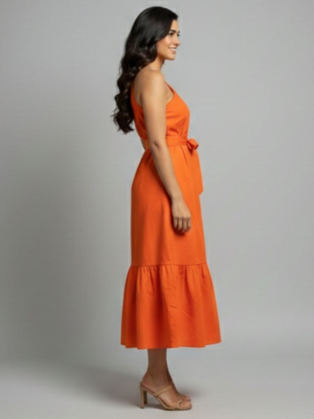 One-Shoulder Midi Dress with Waist