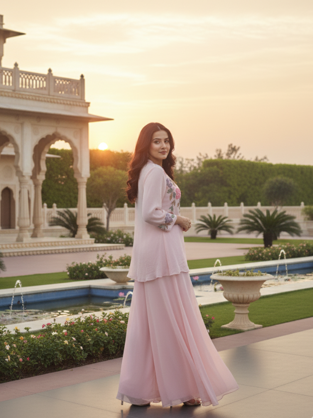 Pastel pink three-piece ensemble cor-od set