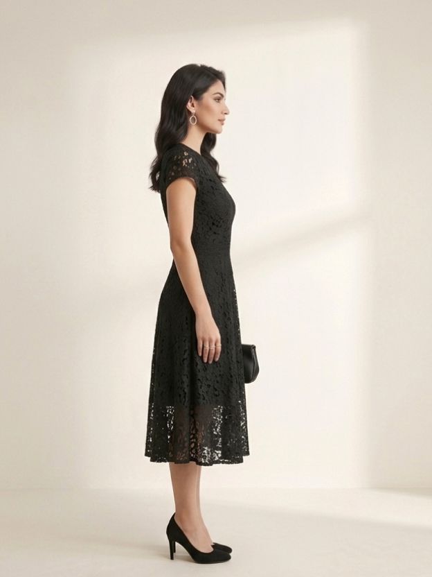 Elegant Lace Fit & Flare Midi Dress for Women