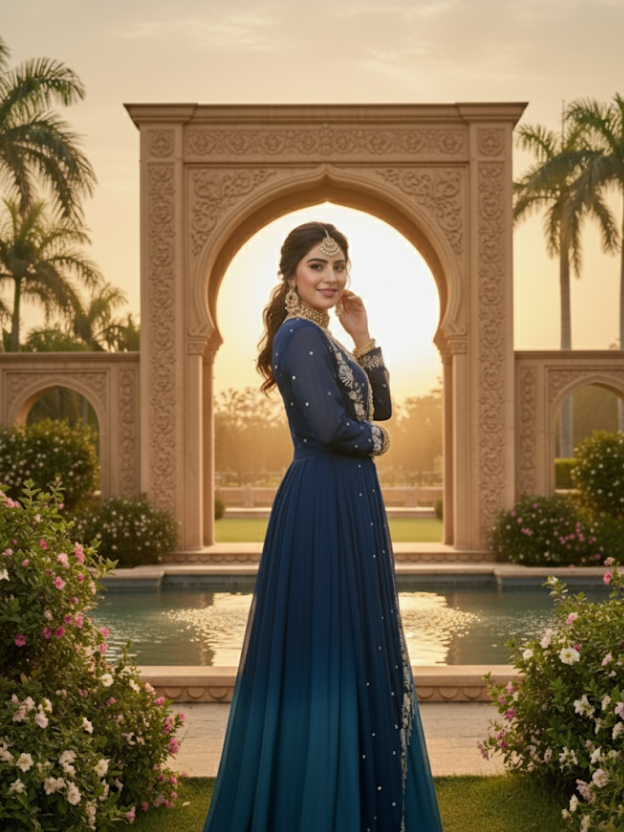 Royal Blue Embroidered Gown