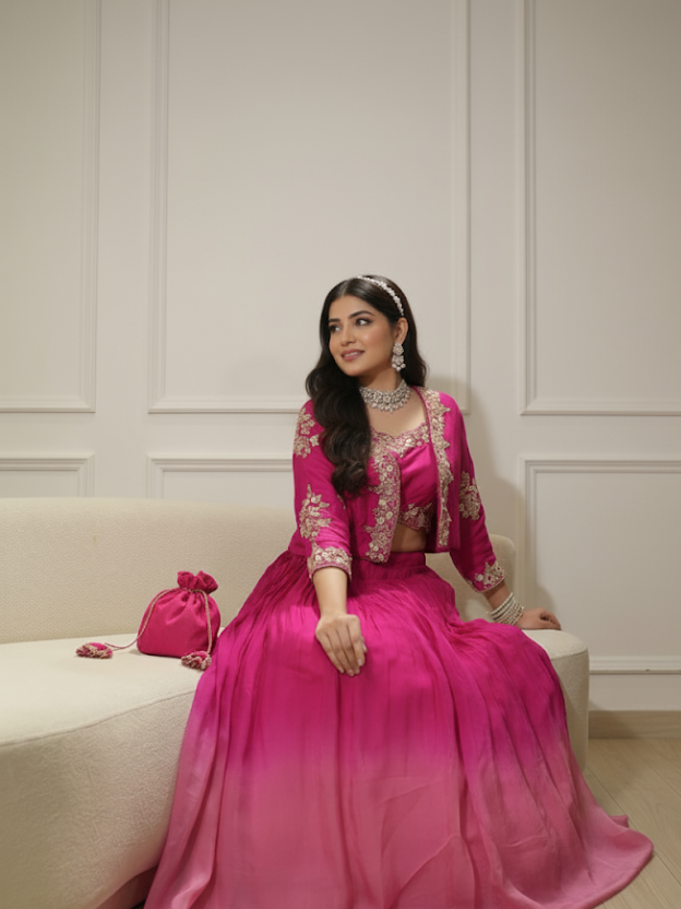 Rose charm lehenga set with embellished jacket