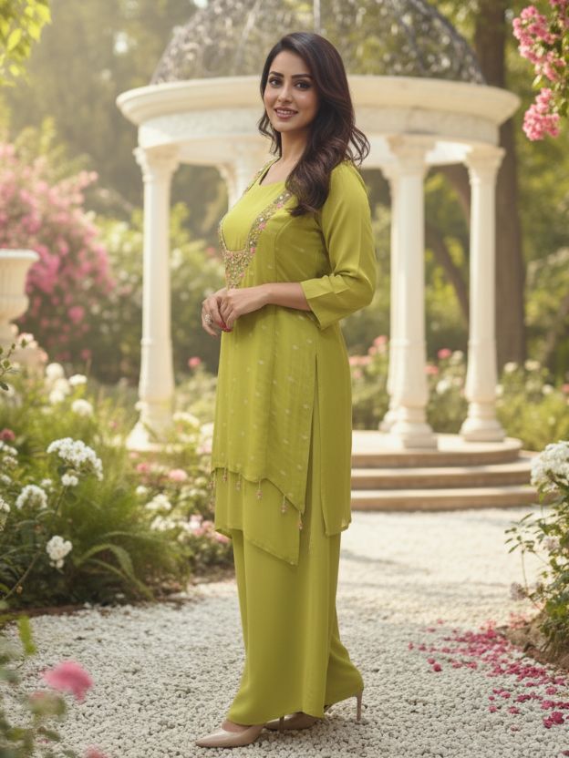 Lime Green  Mirror Embellished Co-ord